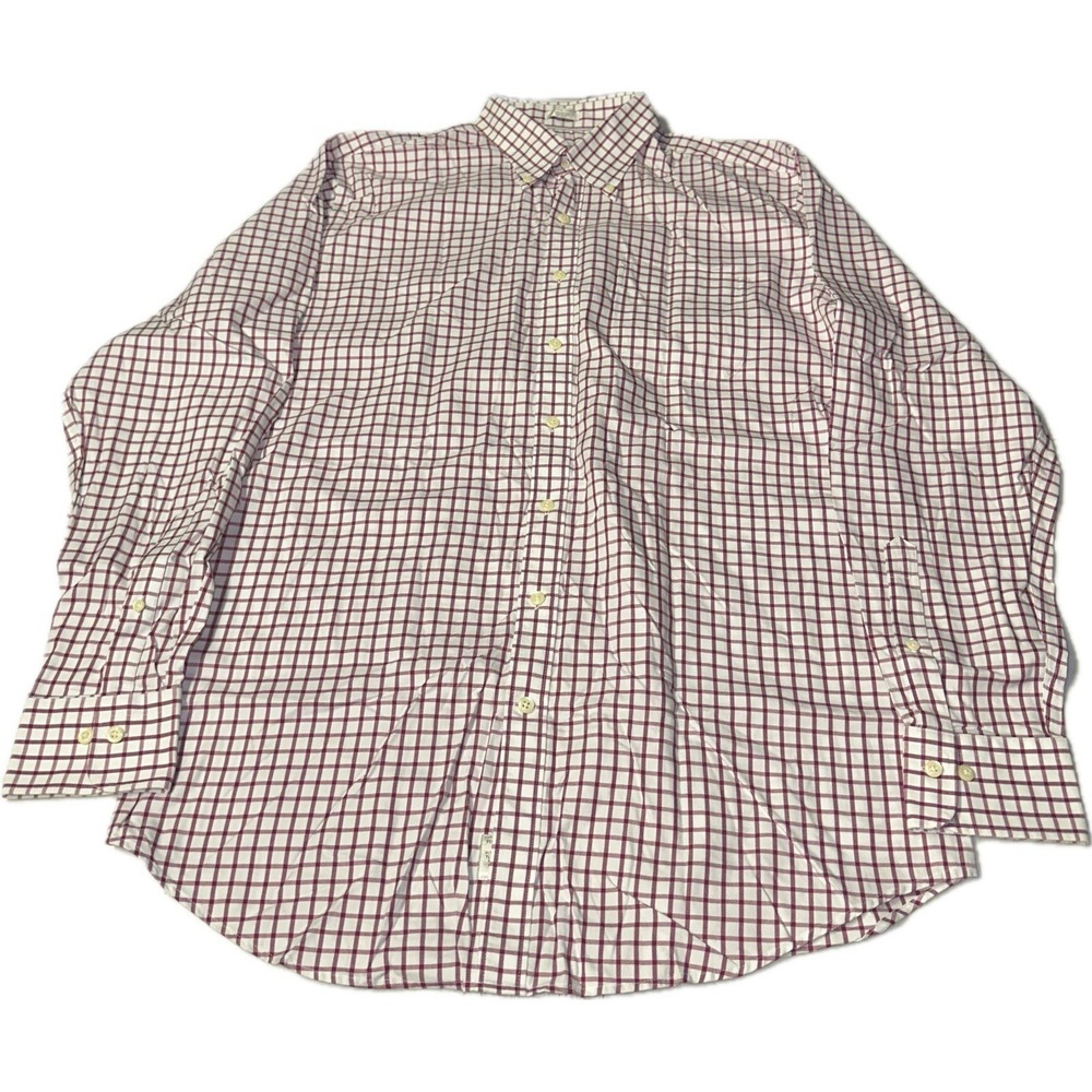 Peter Millar Red White Checkered‎ Button Down Dress Shirt Men's LT Large Tall